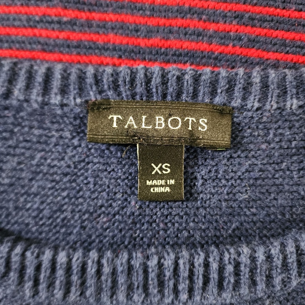 Talbots Sweater Womens XS Blue Red Striped Cotton Blend Pullover Ribbed Cuffs - Picture 3 of 8
